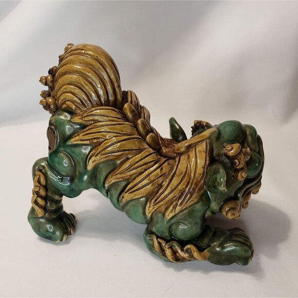 Chinese Foo Dogs, Pair, Green and brown, Unique, Rare - Picture 3 of 12